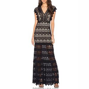 Nightcap Antoinette Lace Gown in Black & Tan Size M